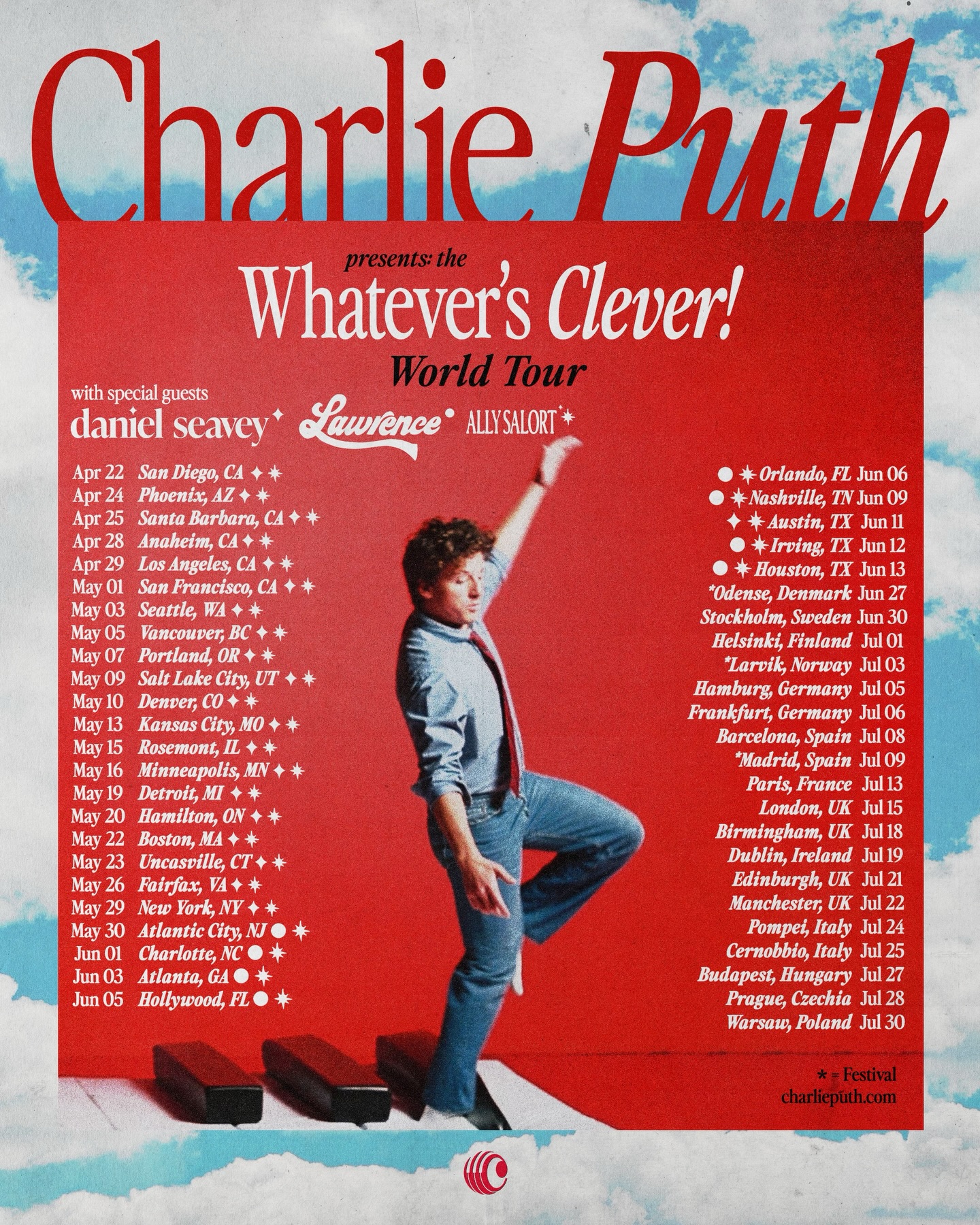Ally Salort Charlie Puth: Whatever's Clever! World Tour Poster 2026